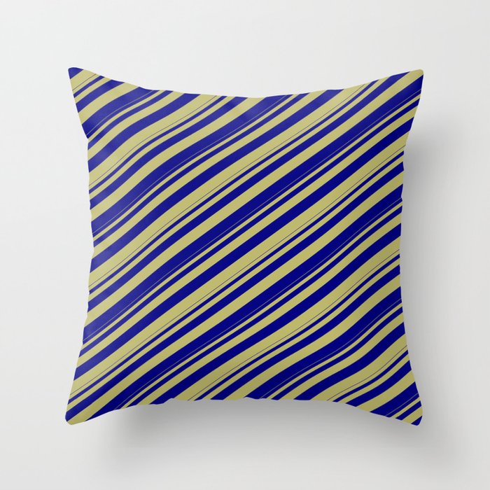 Dark Khaki and Blue Colored Lines Pattern Throw Pillow