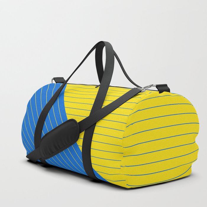 Support Ukraine Elegant Pinstripes and Triangles Blue Yellow Duffle Bag