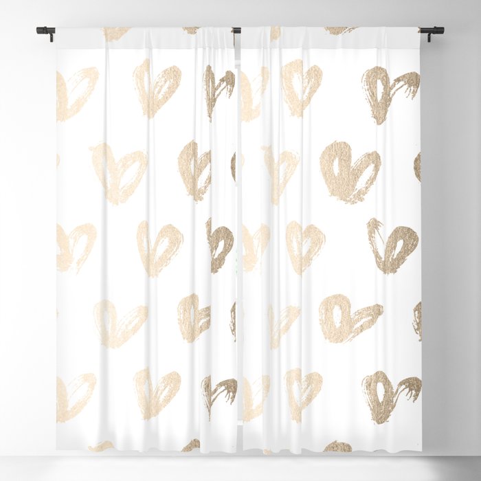 Luxe Gold Hearts on White Blackout Curtain