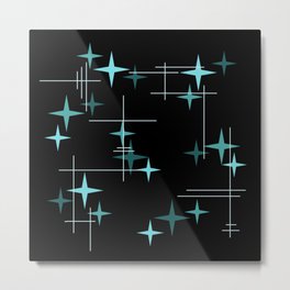 Mid Century Modern Stars Black Teal Metal Print | Retro, Lines, Pattern, 1940S, Geometric, Mid Century Modern, Minimalist, Turquoise, Midcentury, Black 
