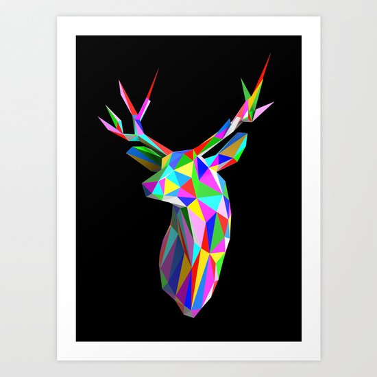 3D Stag Black Background Art Print