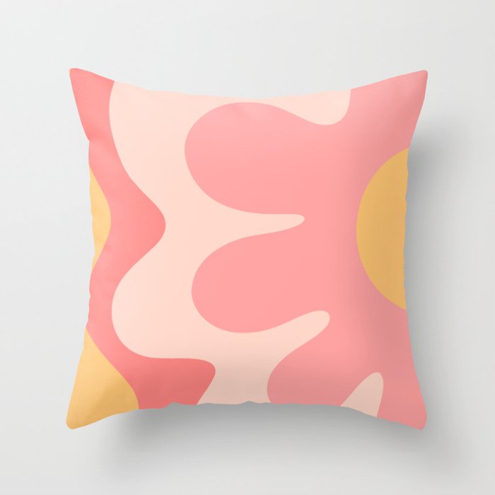 Happy Flower 60s Retro Vibe Pink Blush Mustard  Throw Pillow