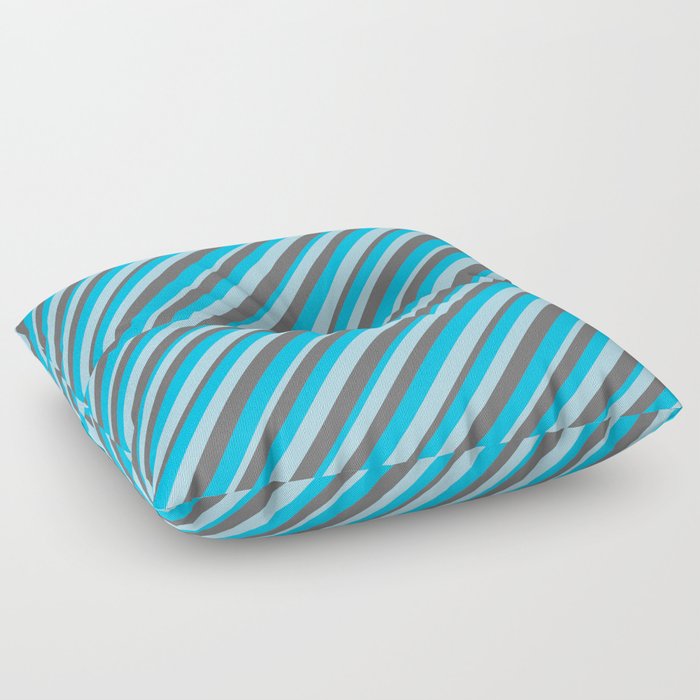 Deep Sky Blue, Light Blue, and Dim Grey Colored Striped/Lined Pattern Floor Pillow