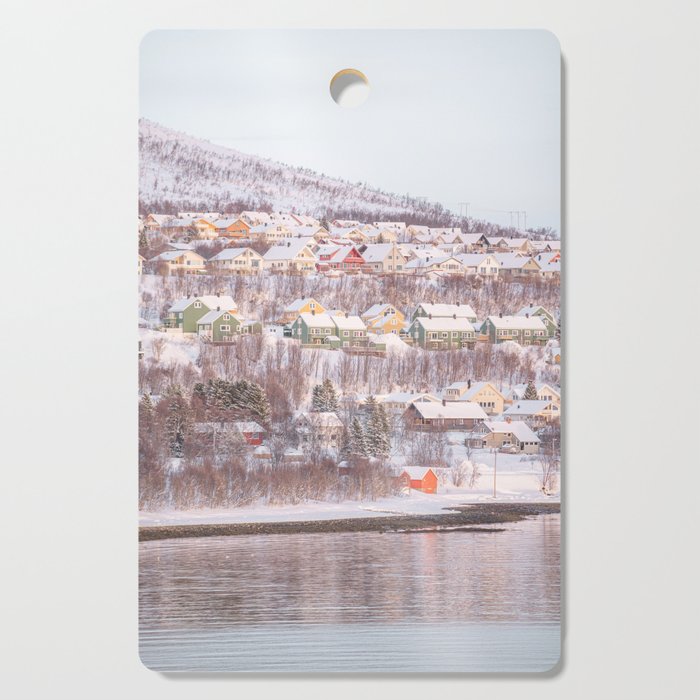 Houses of Tromsø Photo | Winter Snow Landscape in Norway Art Print | Arctic Travel Photography Cutting Board