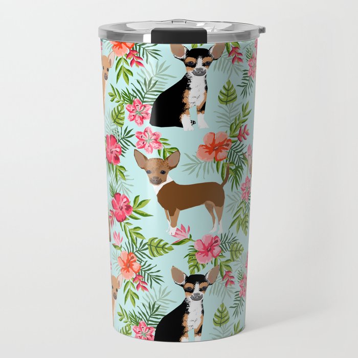 Chihuahua floral tropical hawaii floral hibiscus dog breed dogs pets Travel Mug