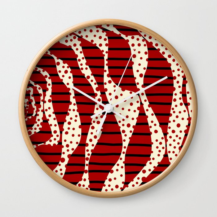 Spots and Stripes 2 - Red & Cream Wall Clock