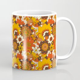 Retro 70s Flower Power, Floral, Orange Brown Yellow Psychedelic Pattern Mug