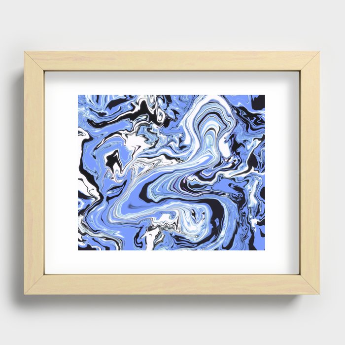 Blue Black White Groovy Pattern Recessed Framed Print