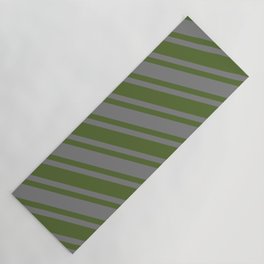 [ Thumbnail: Grey and Dark Olive Green Colored Pattern of Stripes Yoga Mat ]