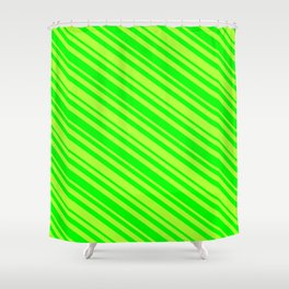 [ Thumbnail: Light Green and Lime Colored Stripes/Lines Pattern Shower Curtain ]