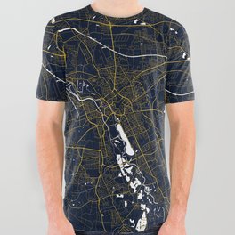 Hanover City Map of Lower Saxony, Germany - Gold Art Deco All Over Graphic Tee