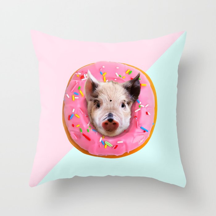 Pig Strawberry Donut Throw Pillow