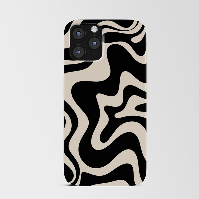 Retro Liquid Swirl Abstract in Black and Almond Cream  iPhone Card Case