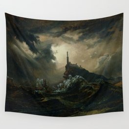 Carl Blechen - Stormy Sea with Lighthouse - German Romanticism - Oil Painting Wall Tapestry