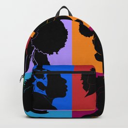 FOR COLORED GIRLS COLLECTION COLLAGE Backpack | Blackgirlmagic, Curlyhair, Silhouette, Afrocentric, Orange, Melanin, Blackart, Blackgirlsrock, Purple, Braids 