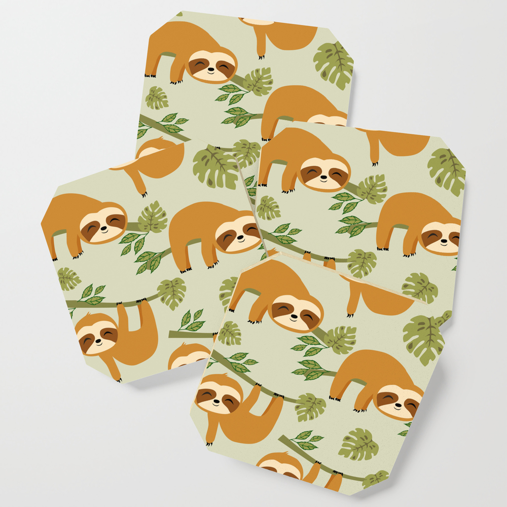 Cute Sloths in the Tropical Jungle, Baby Sloth Coasters by mandala108