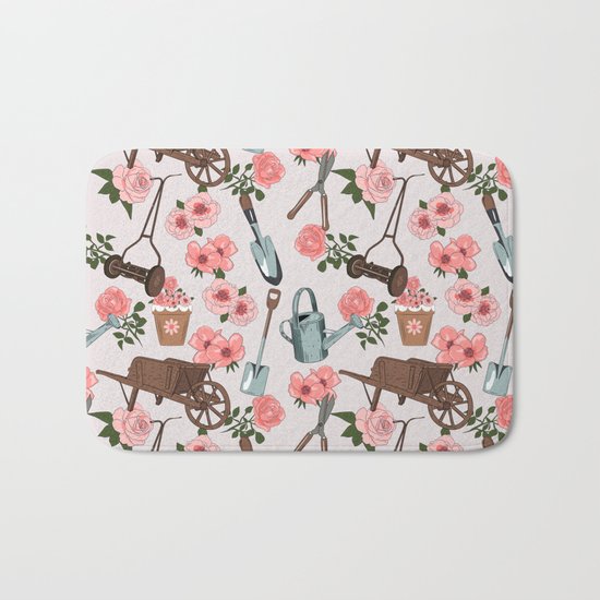 Vintage gardening pattern Bath Mat