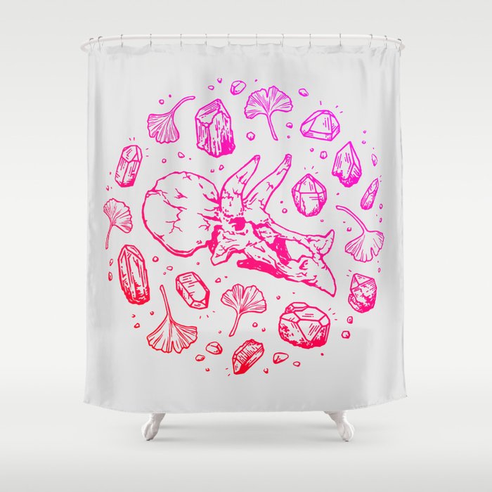Triceratops Rocks Fiery Pink Ombre Shower Curtain By Omegafauna