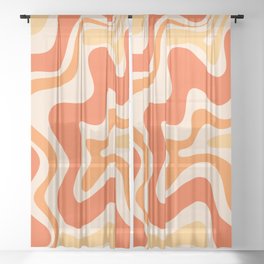 Tangerine Liquid Swirl Retro Abstract Pattern Sheer Curtain
