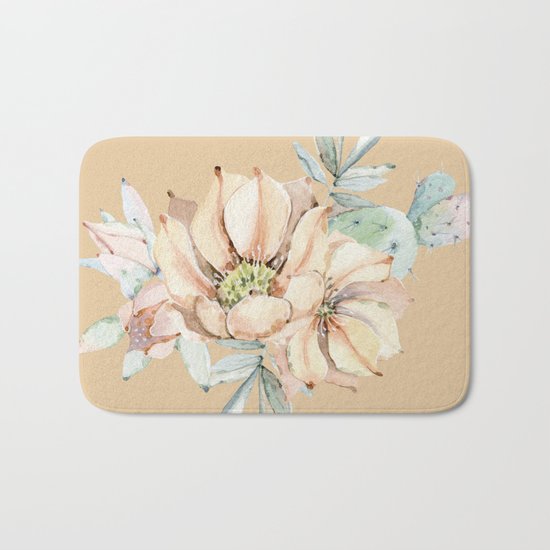 Desert Cactus Flower Apricot Coral Bath Mat