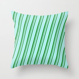 [ Thumbnail: Turquoise & Green Colored Stripes Pattern Throw Pillow ]