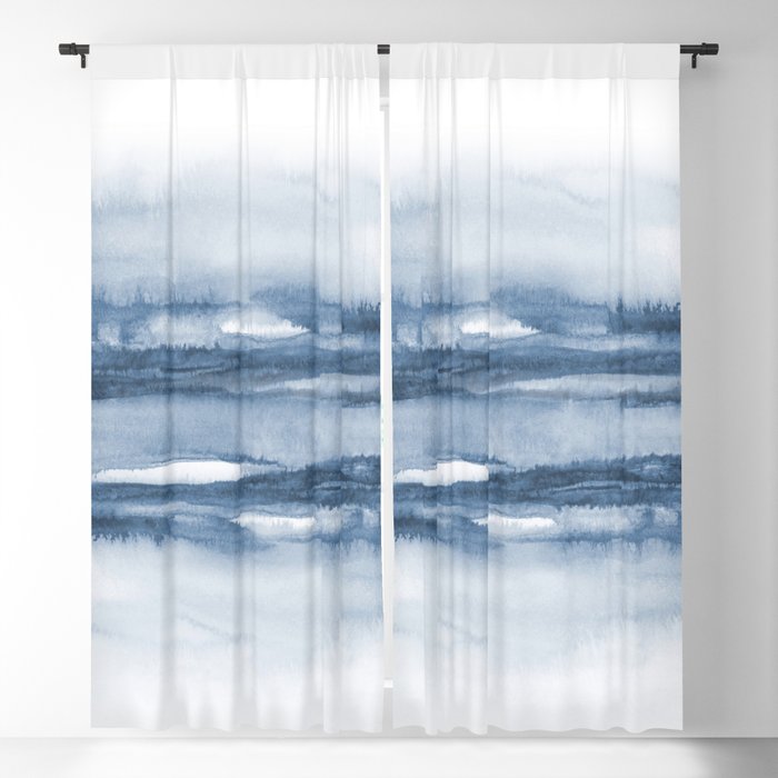 Indigo Clouds, Blue Abstract Art Blackout Curtain