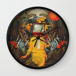 She Came from the Wilderness Wall Clock | Jungle, Retro, Botanical, Frankmoth, Vintage, Red, Curated, 1970S, Woman, Surreal 