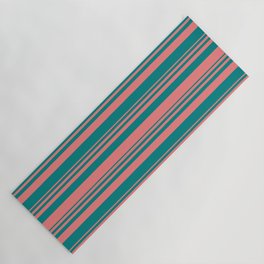 [ Thumbnail: Light Coral and Teal Colored Lined Pattern Yoga Mat ]