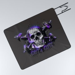 Grit and Guts Skull Neon Purple Picnic Blanket