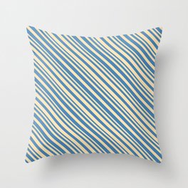 [ Thumbnail: Beige & Blue Colored Lined/Striped Pattern Throw Pillow ]