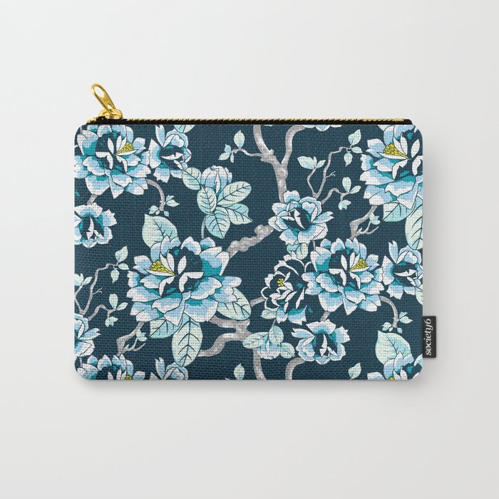Spring Flowers Pattern Blue on Deep Blue Carry-All Pouch