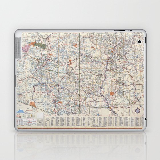 Highway Map of Arizona and New Mexico. - Vintage Illustrated Map-road map Laptop & iPad Skin