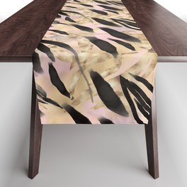 Pretty Black Gold Leaves Foliage Pattern Table Runner