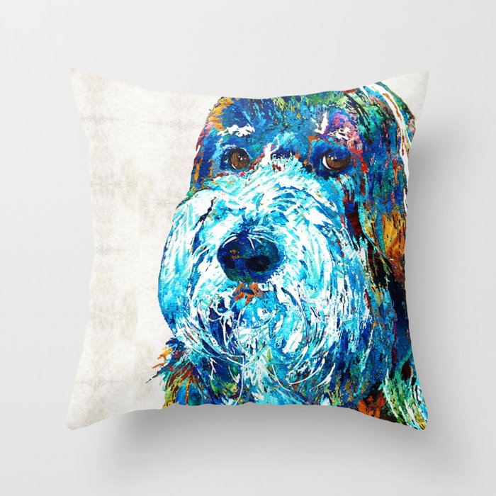 Bearded Collie Art 2 - Dog Portrait by Sharon Cummings Throw Pillow