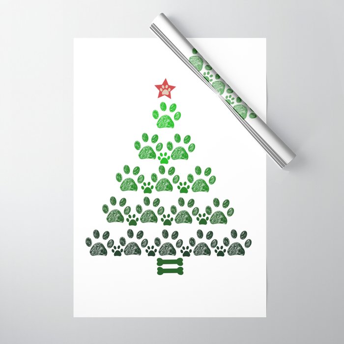 Made of paw print Christmas tree. Christmas and Happy new year seamless  fabric design pattern white background Wrapping Paper by gulsengunel