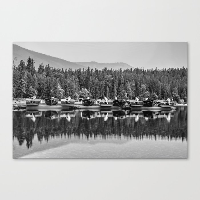 Lake McDonald Boats on The Dock In Black and White - Glacier National Park Canvas Print