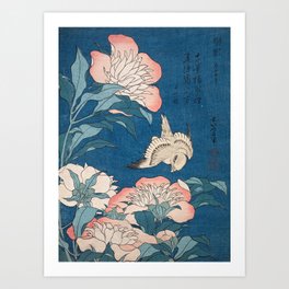 Katsushika Hokusai - Peonies and Canary, 1834 Art Print
