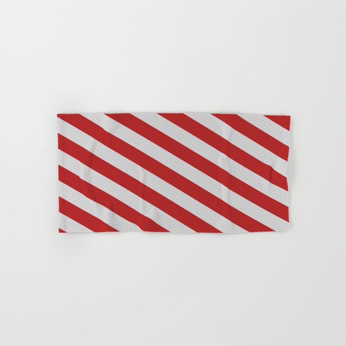 Light Grey and Red Colored Lined/Striped Pattern Hand & Bath Towel