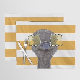 Funny Ostrich with Yellow Glasses on Stripe Pattern Placemat