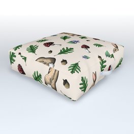 Woodland Oak Bunnies - Cream Outdoor Floor Cushion | Graphicdesign, Oakleaves, Fairycore, Woodlandanimals, Naturewitch, Cottagecore, Mushroom, Violets, Acorns, Toadstool 