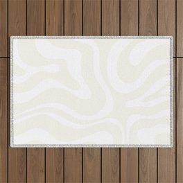 Modern Liquid Swirl Abstract Pattern in Barely There Eggshell on White Outdoor Rug