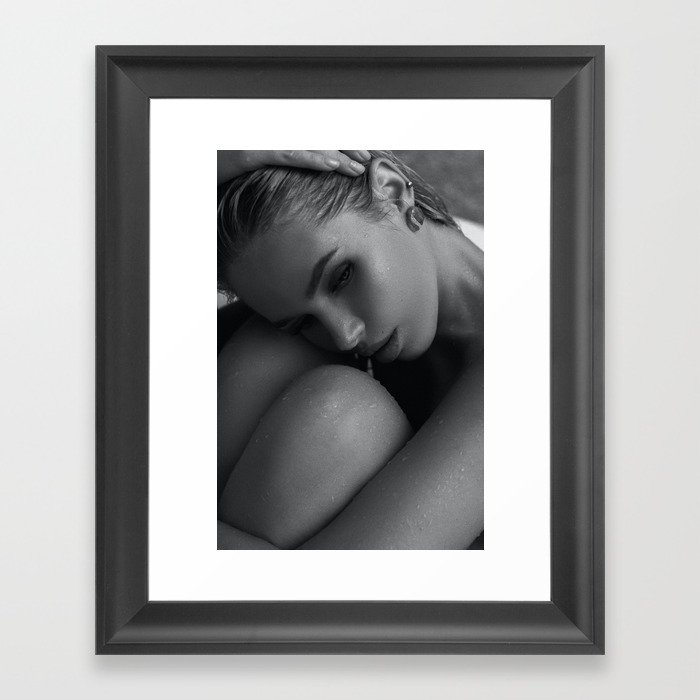 Truth and consequences vulnerable seated nude black and white photograph - photography - photographs Framed Art Print