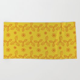 Christmas Pattern Yellow Drawing Floral Leaf Beach Towel