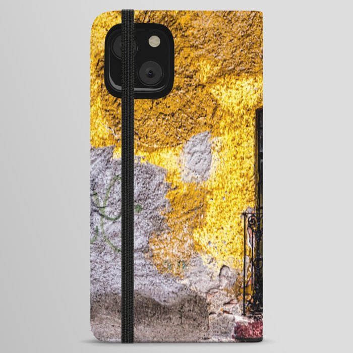 Mexico Photography - Old Yellow Wall With A Small Window iPhone Wallet Case