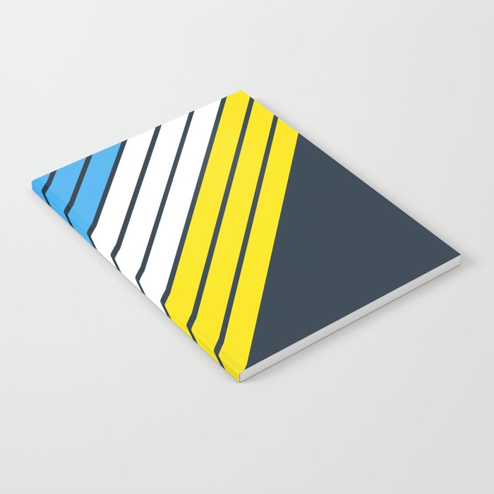 Classic Retro Stripes in Blue White and Yellow on Dark Blue Notebook