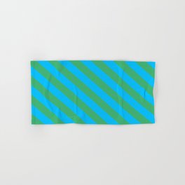 [ Thumbnail: Deep Sky Blue & Sea Green Colored Lines/Stripes Pattern Hand & Bath Towel ]