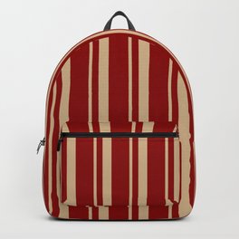 [ Thumbnail: Tan and Dark Red Colored Lines/Stripes Pattern Backpack ]
