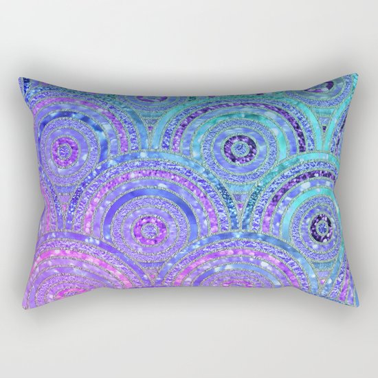 Aqua Blue Purple and Pink Sparkling Glitter Circles Rectangular Pillow