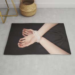 Tied with pearls Rug | Female, Tied, Abuse, Handcuffs, Sensuality, Pearl, People, Erotic, Love, Digital 