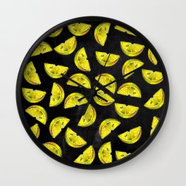Lemon Slices Pattern Chalkboard Wall Clock | Graphicdesign, Food, Lemon, Happy, Pattern, Flowers, Leaves, Illustration, Fruit, Graphic Design 